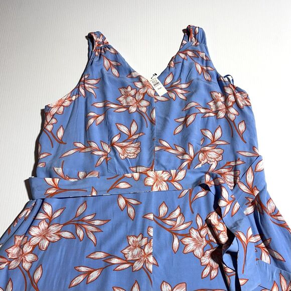 Talbots Dress Size 16 WP Petite Sleeveless Tie Belt Blue Floral Hibiscus NWT - Picture 3 of 11